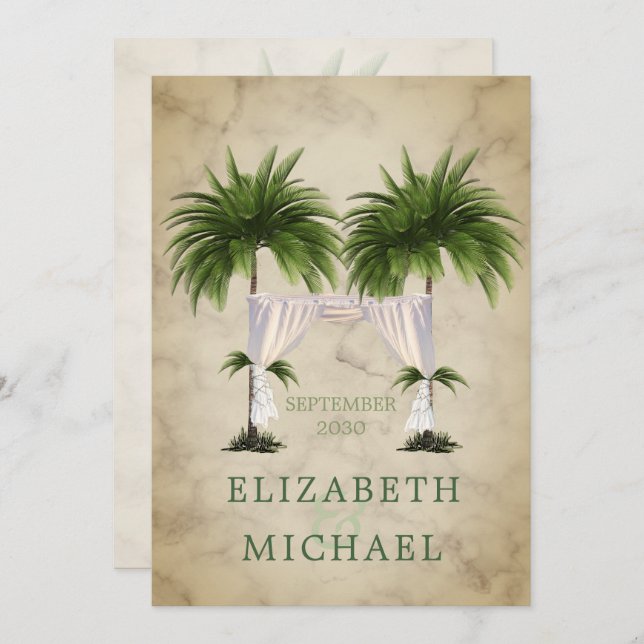 Jewish  Chuppah Elegant Modern  Champagne Palm Invitation (Front/Back)