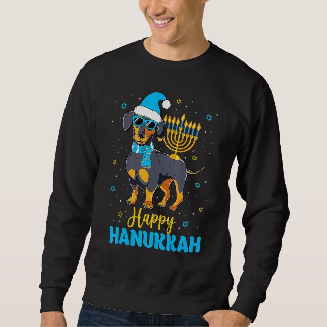 Jewish Dachshund Menorah Happy Hanukkah Chanukah Sweatshirt (Front)