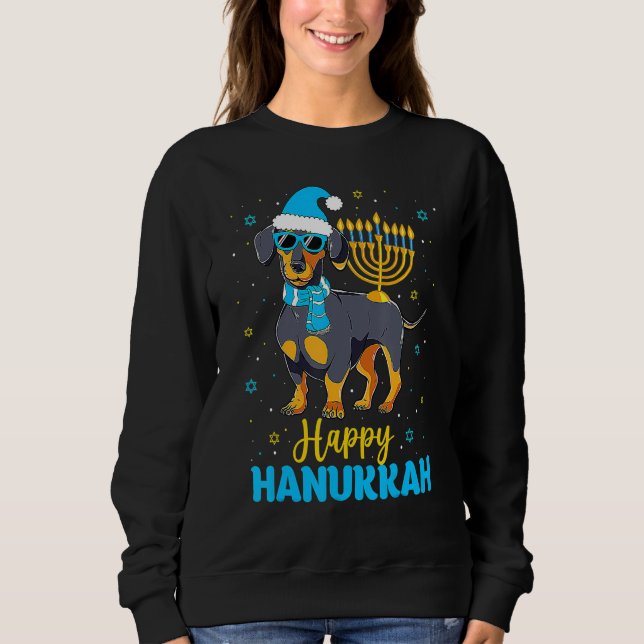 Jewish Dachshund Menorah Happy Hanukkah Chanukah Sweatshirt (Front)