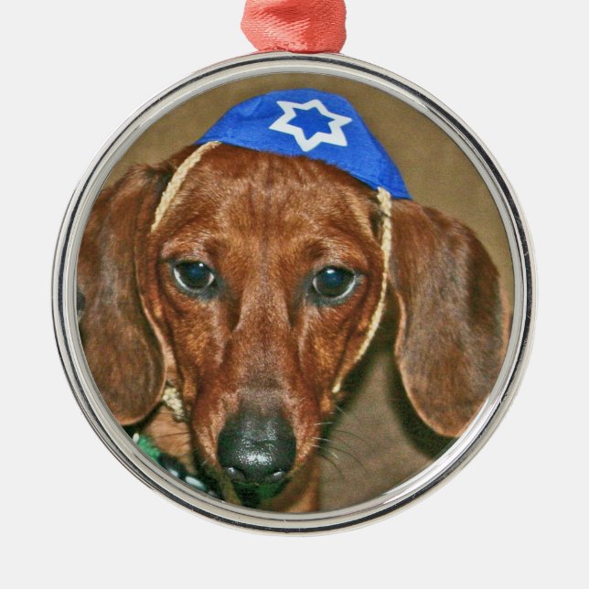Jewish Doxie Metal Tree Decoration (Front)