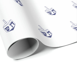 Jewish Dreidel navy blue white pattern Hanukkah Wrapping Paper