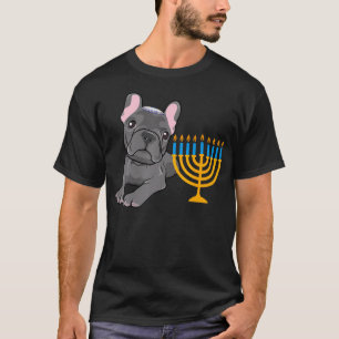 Jewish French Bulldog Frenchie Dog Menorah Hanukka T-Shirt