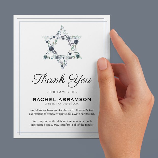 Jewish Funeral Star of David Thank You Card (Creator Uploaded)