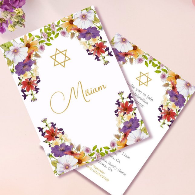 Jewish Girl Baby Floral Hebrew Naming Ceremony  Invitation (Creator Uploaded)