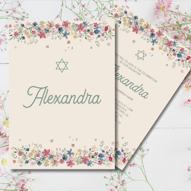 Jewish Girl Baby Naming Field Flowers Invitation (Creator Uploaded)