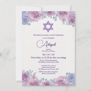 Jewish Girl Baby Naming Star of david Simchat bat Invitation