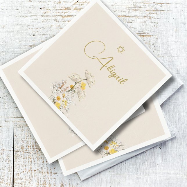 Jewish Girl Baby Naming Watercolor Wildflowers  Napkin (Creator Uploaded)