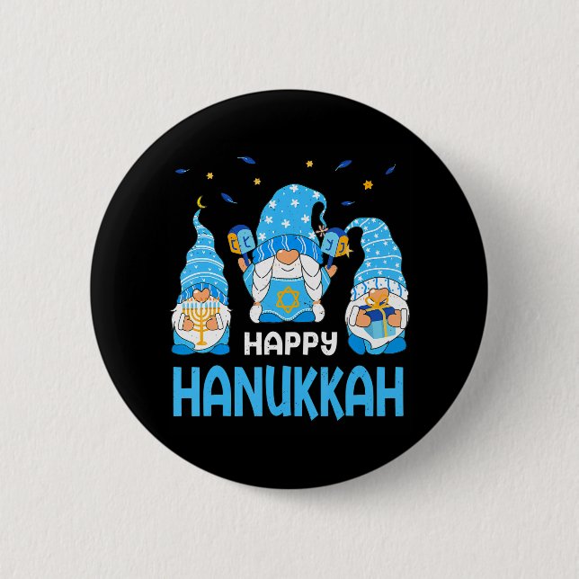 Jewish Happy Hanukkah Gnome Menorah Jew Holiday 6 Cm Round Badge (Front)