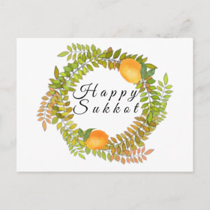Jewish Happy Sukkot lemons and leaves Postcard