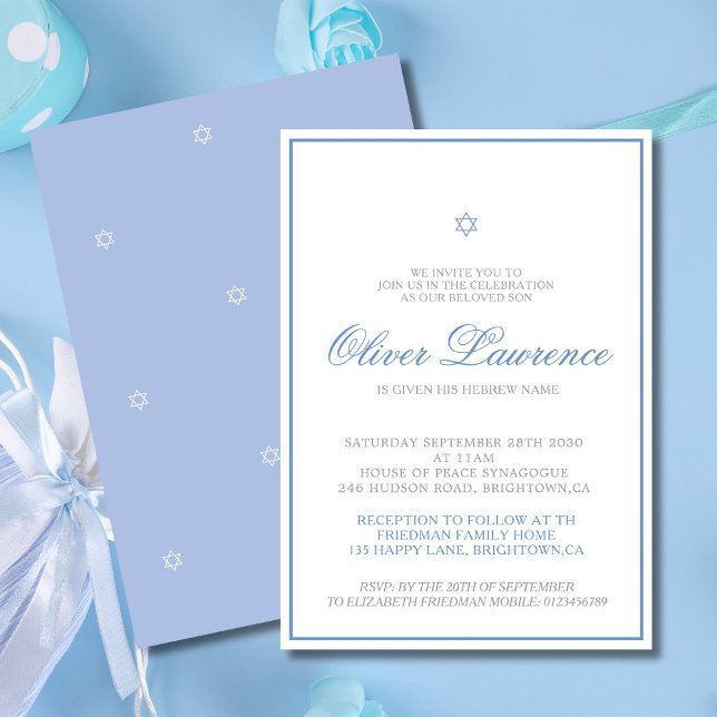 Jewish Hebrew  Boy Naming Blue Invitation (Creator Uploaded)