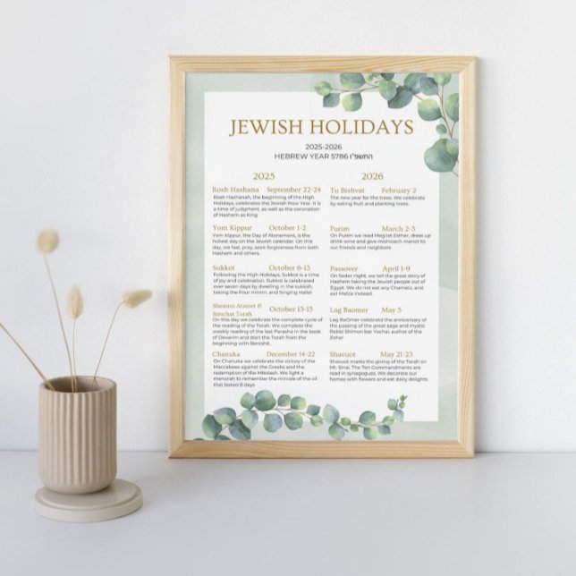 Jewish Holiday Calendar 2025 2026 Sage Green 5786  Poster (Creator Uploaded)