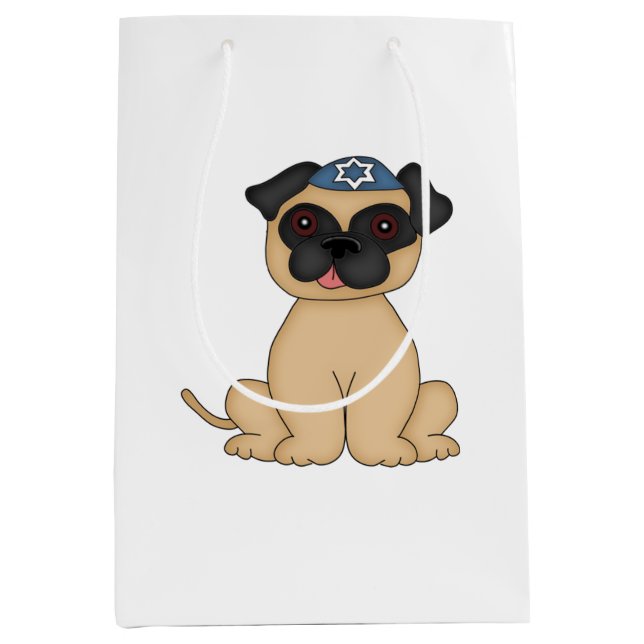 Jewish Holiday-Cute Beige Pug with Yarmulke Medium Gift Bag (Front)