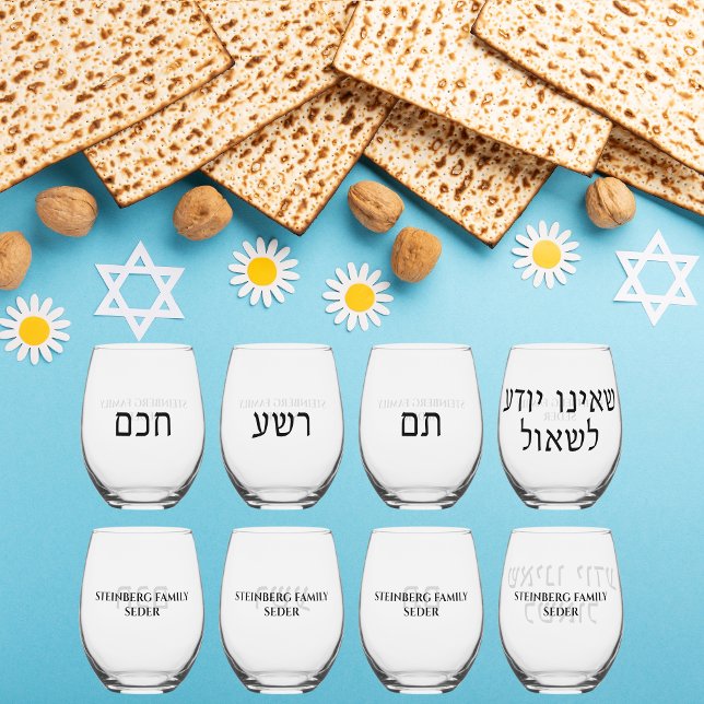 Jewish Holiday Hebrew Pesach Passover Seder Stemless Wine Glass (Creator Uploaded)