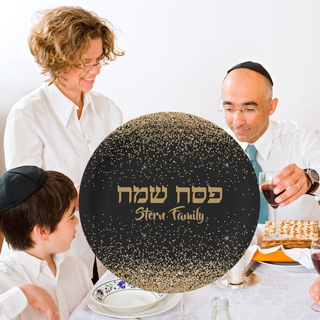 Jewish Holiday Party Black and Gold Passover  Paper Plate (Creator Uploaded)