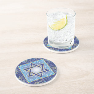 Jewish Holidays Events Star of David Blue Gold Coaster