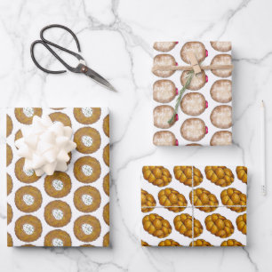 Jewish Holidays Hanukkah Latke Challah Sufganiyah Wrapping Paper Sheet
