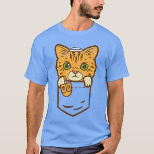 Jewish Kitten Pocket Cat Menorah Hanukkah Pajamas T-Shirt