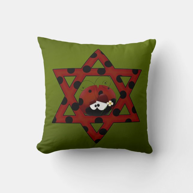 Jewish Ladybug Star of David Cushion (Front)