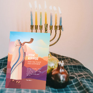 Jewish Man Blowing the Shofar Ram's Horn Greeting Card