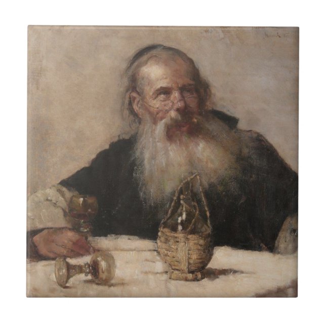 Jewish Man Drinking Wine (by Olga Boznanska) Tile (Front)