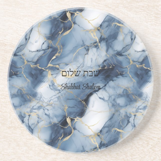Jewish marble effect Shabbat Coaster (Front)