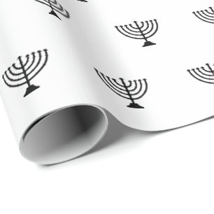 Jewish menorah black and white pattern Hanukkah Wrapping Paper