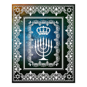 Jewish Menorah Crown Faux Lace Papercut Art Print