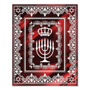 Jewish Menorah Crown Faux Lace Papercut Art Print