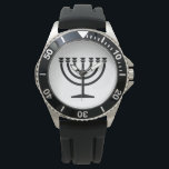 Jewish Menorah (Symbol of Judaism) Watch<br><div class="desc">This design features an illustration of a menorah, used by Jewish people to celebrate the eight-day holiday of Hanukkah. The menorah is a nine-branched candelabrum that is lit during Hanukkah. Eight of the nine branches hold lights (candles or oil lamps) that symbolize the eight nights of the holiday; on each...</div>
