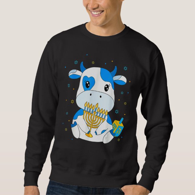 Jewish Milk Cow Hanukkah Decorations Menorah Dreid Sweatshirt (Front)