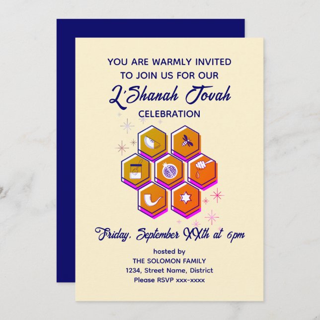 Jewish New Year L'SHANAH TOVAH Invitation (Front/Back)