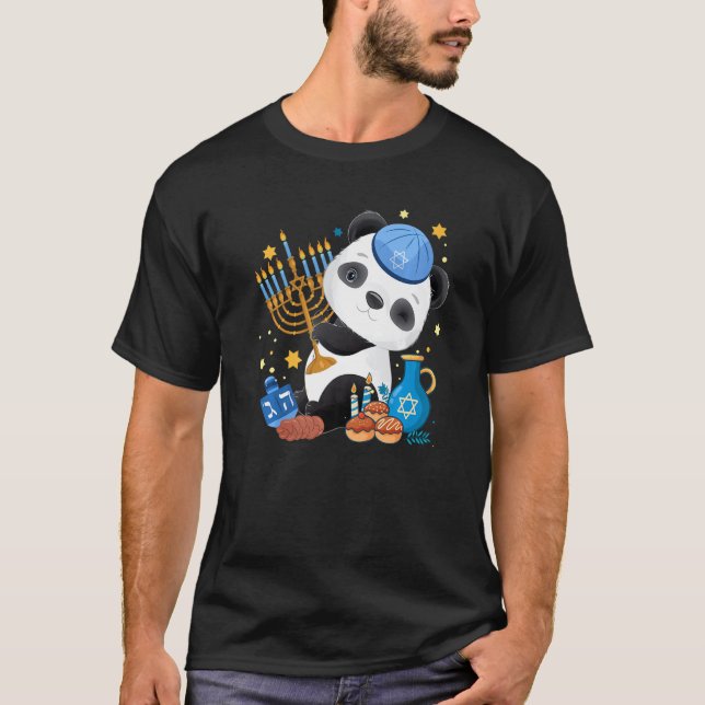 Jewish Panda Menorah Cute Hanukkah Bear  Boys Girl T-Shirt (Front)