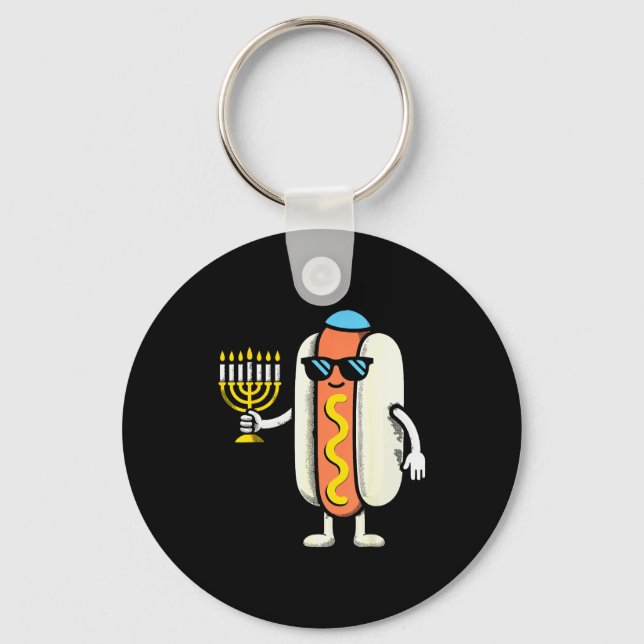 Jewish Pjs Hotdog Funny Food Hanukkah Pajamas Chan Key Ring (Front)