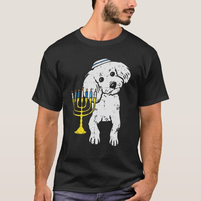 Jewish Poodle Dog Menorah Hanukkah Pajamas Chanuka T-Shirt (Front)