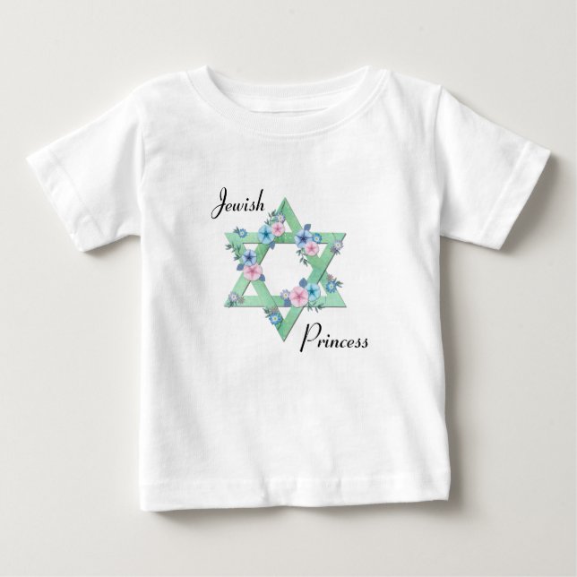 Jewish Princess Star of David with pastel flowers Baby T-Shirt (Front)