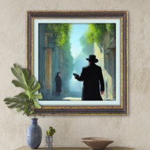 Jewish Rabbi Walking in Jerusalem Street Art Print