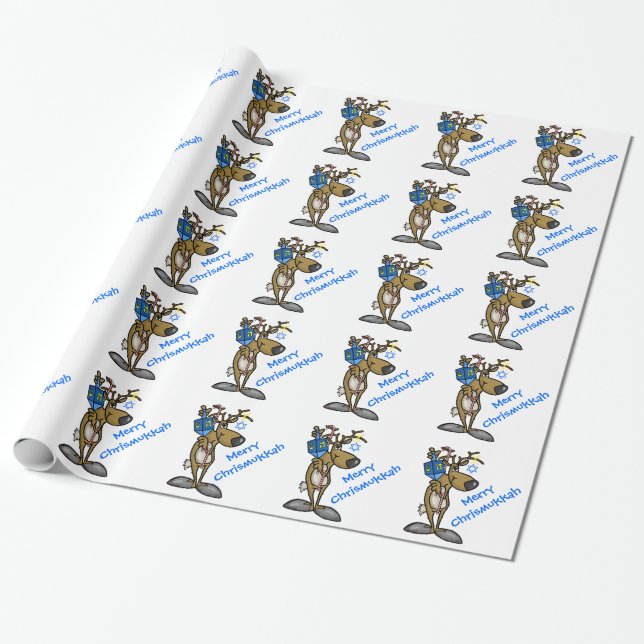 Jewish Reindeer Chrismukkah Wrapping Paper Ver.2 (Unrolled)