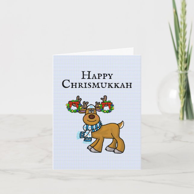 Jewish Reindeer with Wreaths Chrismukkah Card   (Front)