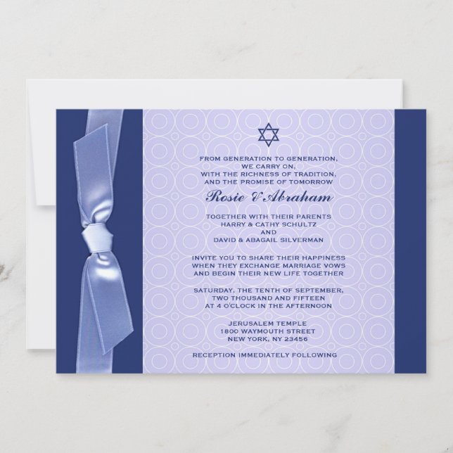 Jewish Ribbon Wedding Flat Invitations (Front)