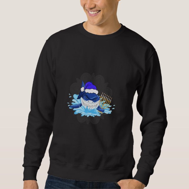 Jewish Shark Menorah  Hanukkah Chanukah Animal Sweatshirt (Front)