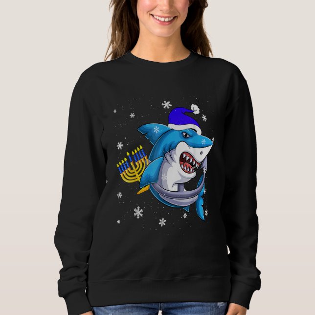 Jewish Shark Menorah  Hanukkah Chanukah Animal Sweatshirt (Front)