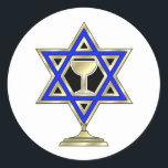 Jewish Star Classic Round Sticker<br><div class="desc">Jewish gifts and gift ideas featuring beautiful Jewish Star of David with a wine glass in the centre.</div>