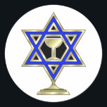 Jewish Star Classic Round Sticker<br><div class="desc">Jewish gifts and gift ideas featuring beautiful Jewish Star of David with a wine glass in the centre.</div>