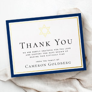 Jewish star foil dark blue sympathy thank you card