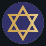 Jewish Star of David gold and navy blue Classic Round Sticker<br><div class="desc">Gold coloured Star of David on navy blue background.</div>