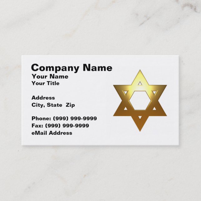 Jewish Star of David (Gold) Business Card (Front)