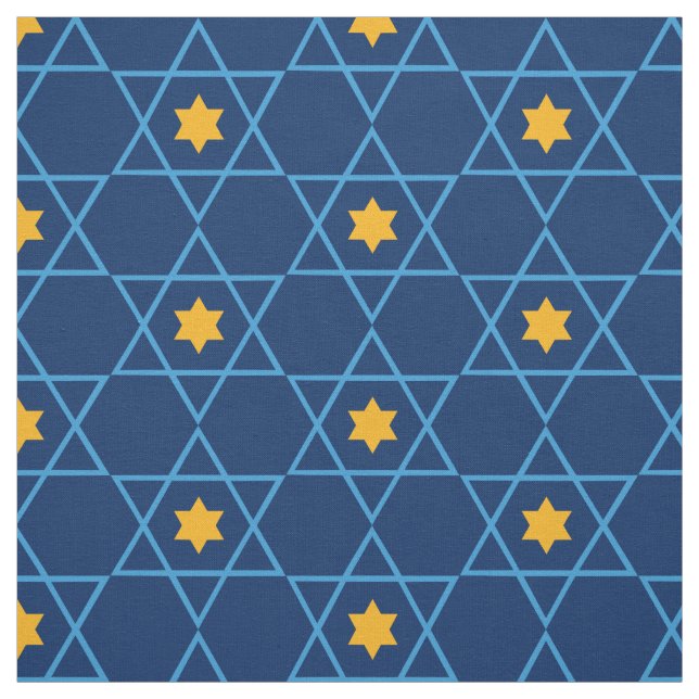 Jewish Star of David Pattern Blue Fabric (Swatch)