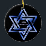 Jewish Star of David Shines Happy Hanukkah Ceramic Tree Decoration<br><div class="desc">Happy Hanukkah with Jewish Star of David Design. Customise/personalise the text to suit your needs or delete if desired.</div>