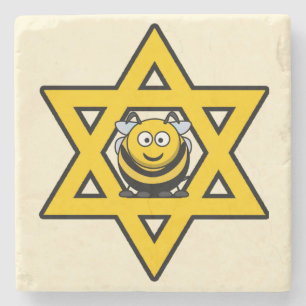 Jewish Star of David with a Honey Bee Stone Coaster
