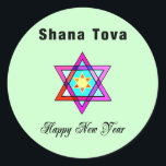 Jewish Star Shana Tova Classic Round Sticker<br><div class="desc">Shana Tova Jewish Star features Hebrew style stained glass Star of David and sunny greeting for a Happy New Year.</div>